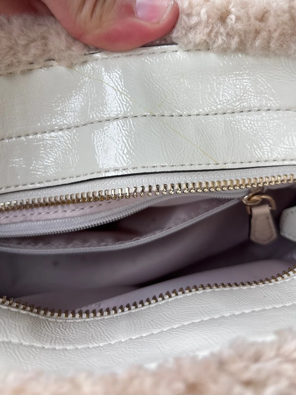 Kate Spade New York Cream Sherpa Trim Tote Crossbody Bag Winter Cozy Chic